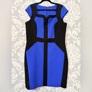 Voir Voir Black Royal Blue Colour Block Sheath Dress
